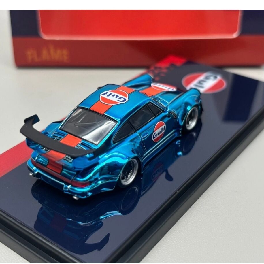 Flame Model Porsche RWB 964 Gulf Electroplated Blue Alloy Diecast Car Model