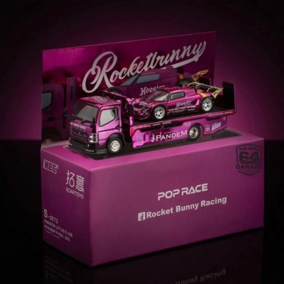 Pop Race PANDEM Rocket Bunny Lotus Elise and Fuso Truck Set -Purple Chrome *HEC 2026 Exclusive