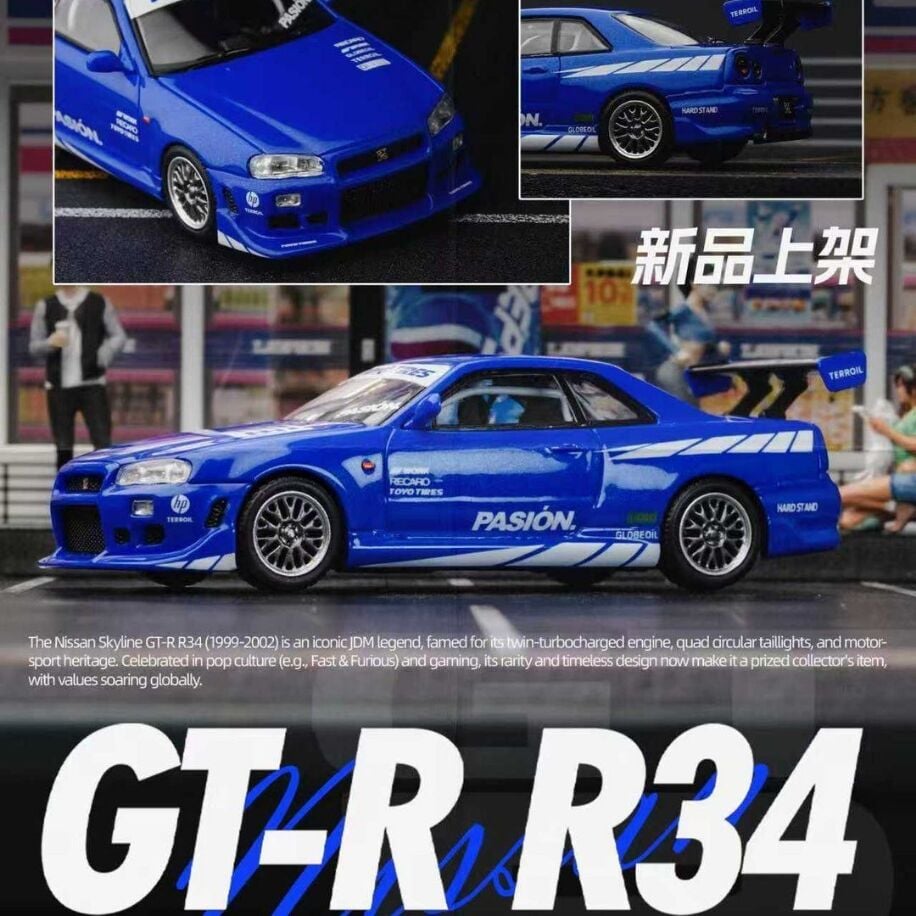 Time Micro Nissan Skyline GT-R R34 Blue Livery TM800507