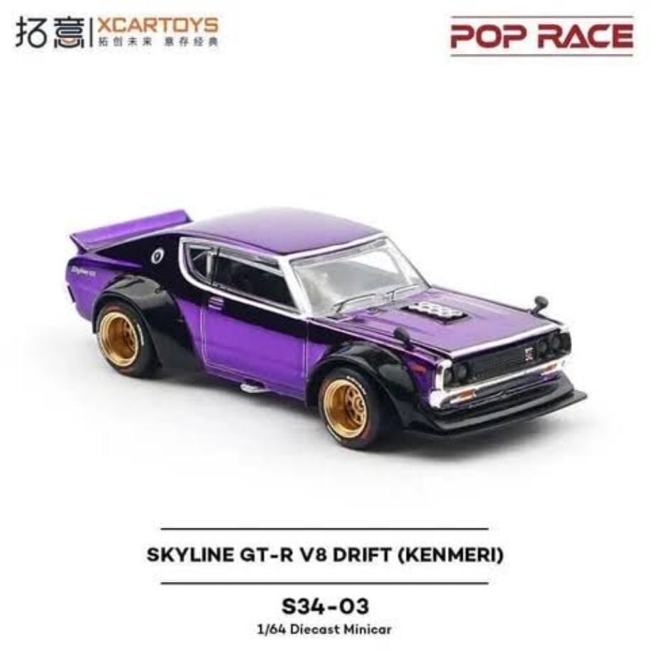 XCarToys X Pop Race Nissan Skyline GT-R V8 Drift (Kenmeri) Shop Exclusive S34-03