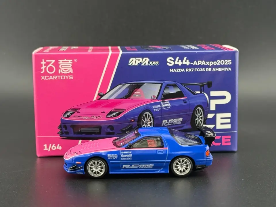 Pop Race 1/64 Mazda RX7 (FC3S) RE Amemiya RHD (Blue Metallic with Pink Hood) – S44-APAxpo2025