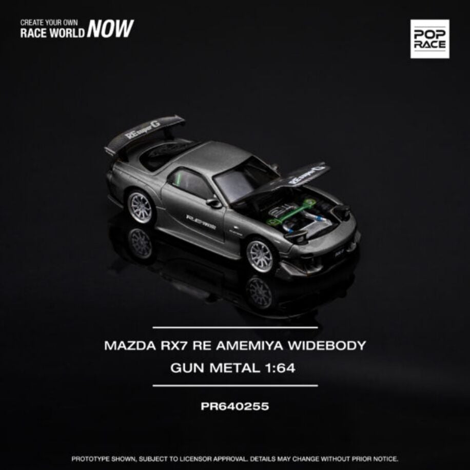Pop Race 1/64 Mazda Rx-7 RE Amemiya Widebody Gun Metal PR640255