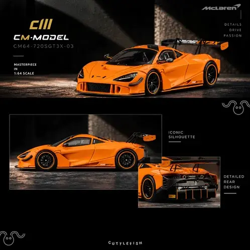 CM Model 1:64 McLaren 720SGT3X Papaya Orange CM64-720SGT3X-03