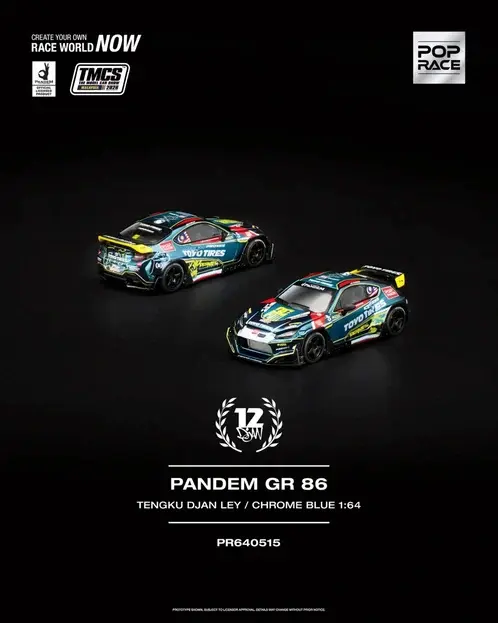 Pop Race 1:64 Pandem GR86 Tengku Djan Ley Chrome Blue TMCS Malaysia 2026 PR640515